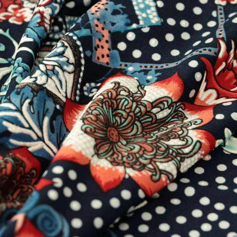 Tissu venezia lycra gomme marine maillot de bain fleurs-mini pois