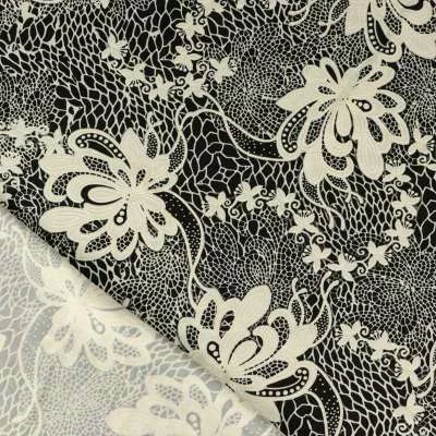 Tissu pour maillot de bain gomme motif fleurs sur fond noir