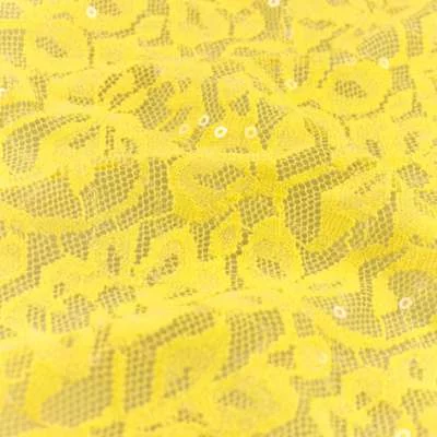 Tissu dentelle pailleté à sequins jaune