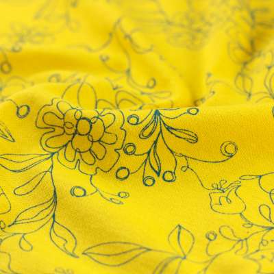 Tissu Piqué de Coton Imprimé fleuri sur fond jaune