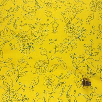 Tissu Piqué de Coton Imprimé fleuri sur fond jaune vendu au coupon