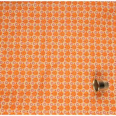 Popeline coton nude motif minicercles orange