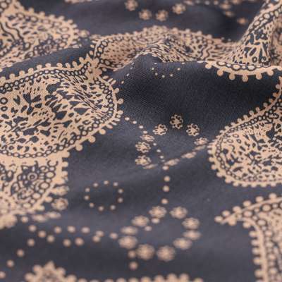 Tissus Microfibre Imprimé Paisley Sur Fond Marine