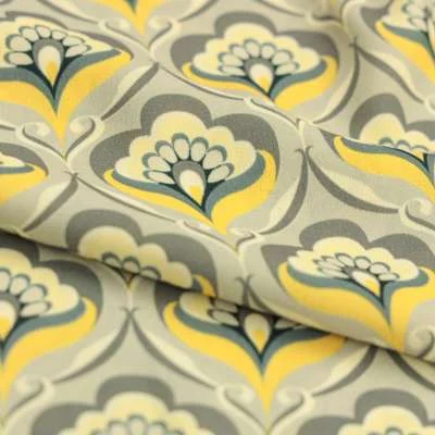 Tissu crêpe jaune motif fleurs