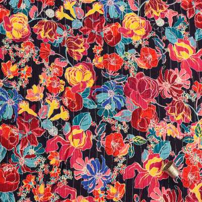 Crépon Viscose Lurex Motif Fleurs Multicolore