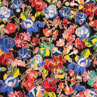 Crépon Viscose Lurex Motif Fleurs Fond Noir