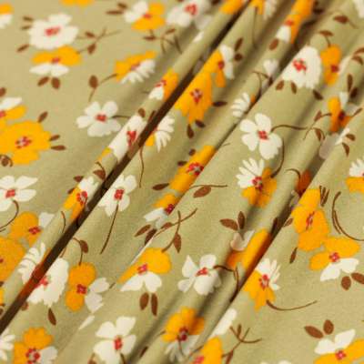 Tissu kimo kaki motif fleuri au toucher très doux vendu au coupon