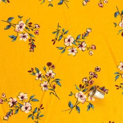 Tissu kimo jaune motif bouquet de fleurs au toucher très doux
