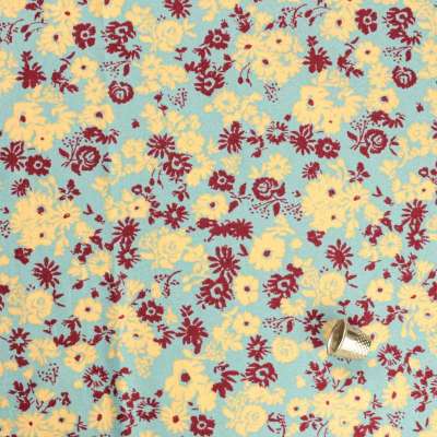 Tissu kimo bleu ciel motif fleurs au toucher très doux