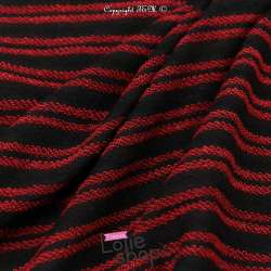 Tissu Molleton Noir Rayure Bouclettes Rouge