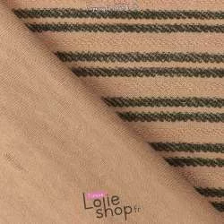 Tissu Molleton Beige Effet Rayure Bouclettes Kaki/ Beige