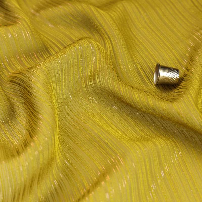 Tissu crêpe olive rayures satin lurex de haute qualité