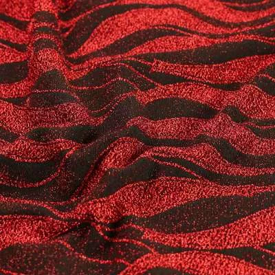 Tissus Jersey maille lurex zébré rouge sur fond noir