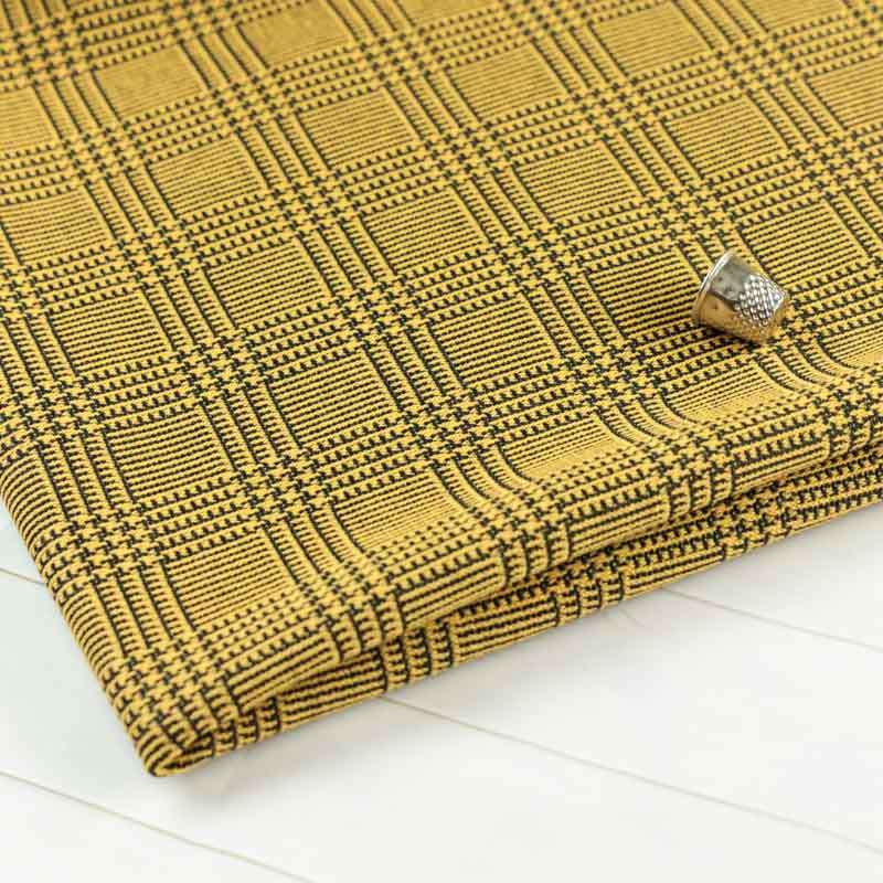 Tissu jacquard jaune motif prince de galles