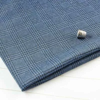 Tissu jacquard indigo motif prince de galles de fabrication française vendu au coupon