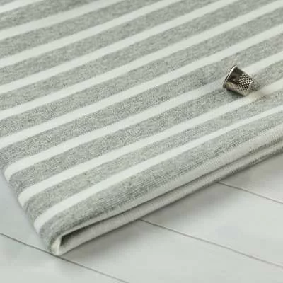 Tissu jersey milano a rayures blanc et gris vendu au coupon de fabrication française
