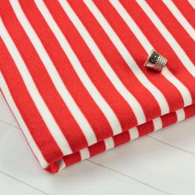 Tissu jersey milano a rayures blanc et rouge vendu au coupon de fabrication française