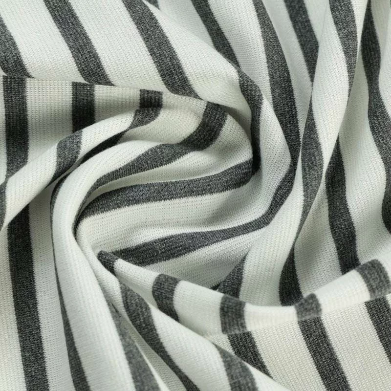 Tissu jersey milano a rayures gris et blanc vendu au coupon de fabrication française