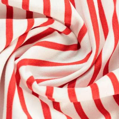 Tissu jersey milano a rayures rouge et blanc vendu au coupon de fabrication française