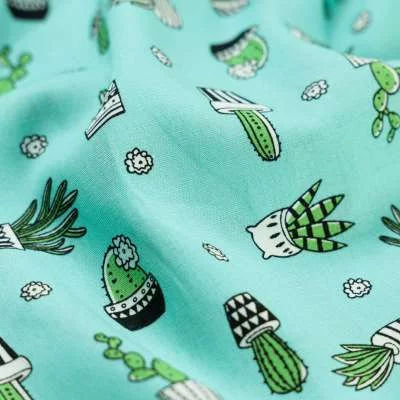coton popeline Cactus vert d'eau