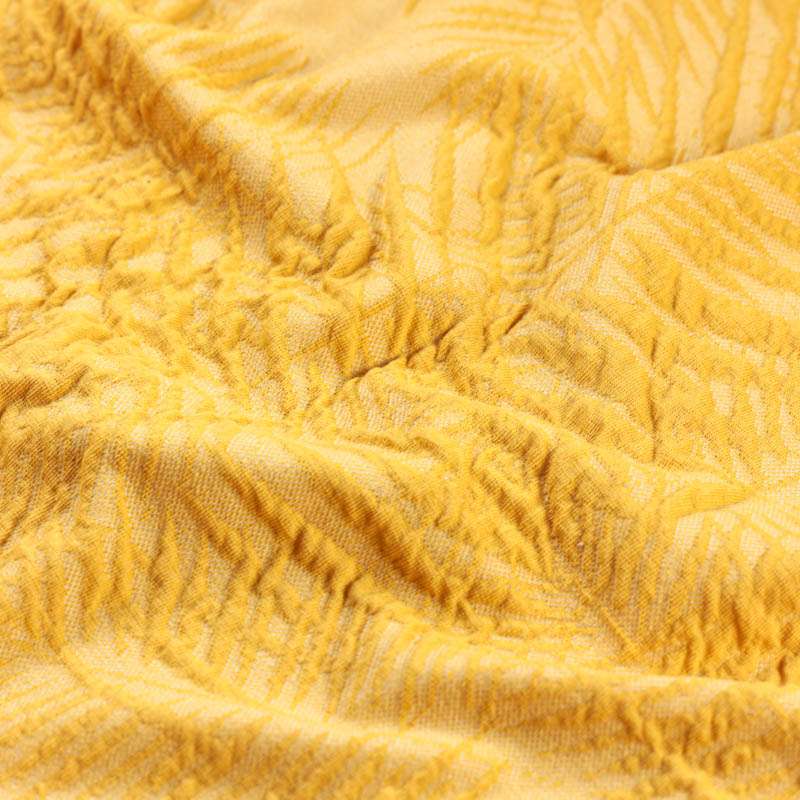 Maille Jacquard Dévoré Jaune Motif Feuillage Vendu Au Coupon