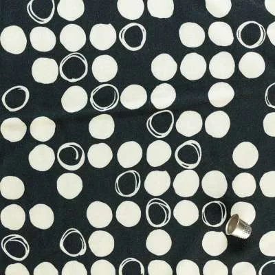 Crêpe de viscose noir - Imprimé cercles blanc vendu au coupon