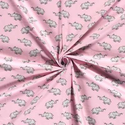 Tissu Jersey Coton Rose Bébé Imprimé éléphant Vendu Au Coupon