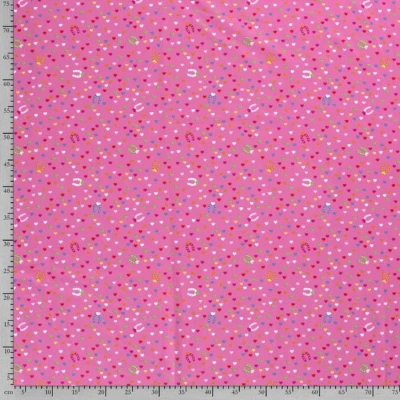 Jersey coton rose imprimé cœurs multicolore pour fille