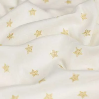 Tissu Jersey Coton Écru Imprimé Étoiles Doré Vendu Au Coupon