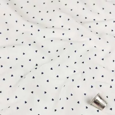 Tissu Jersey Coton Blanc Imprimé Mini Coeur Vendu Au Coupon