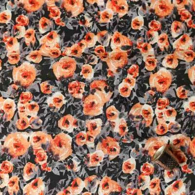 Tissu Microfibre Wool peach motif floral orange