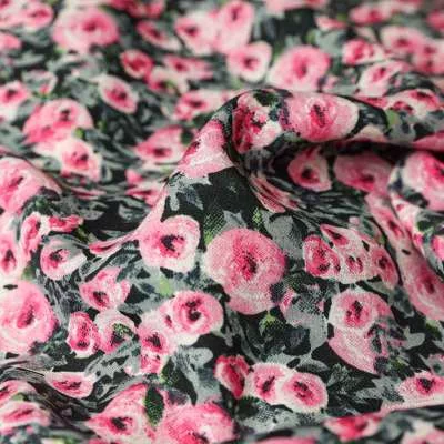 Tissu Microfibre Wool peach motif floral rose