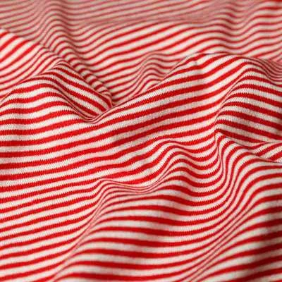 Tissu Jersey Viscose Marinière Rayures fines Rouge Et Blanc Vendu Au Coupon