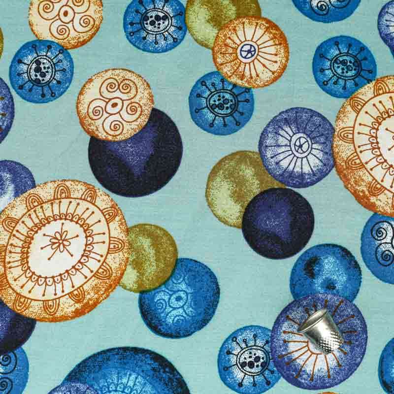 Tissu Viscose Turquoise imprimé Mandala Vendu Au Coupon