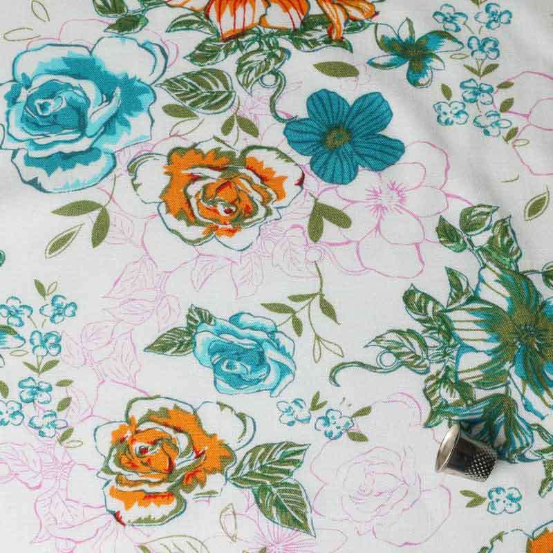 Coupon de tissu en viscose fleurs des champs