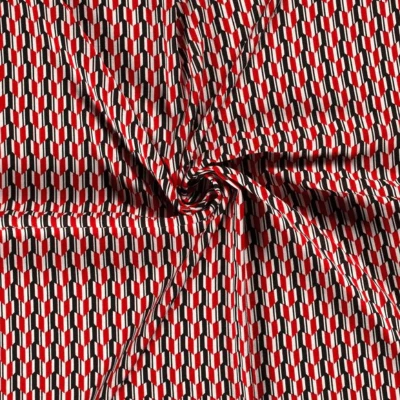 Tissu viscose extensible en chaîne et tram rouge motif géométrique vendu au coupon