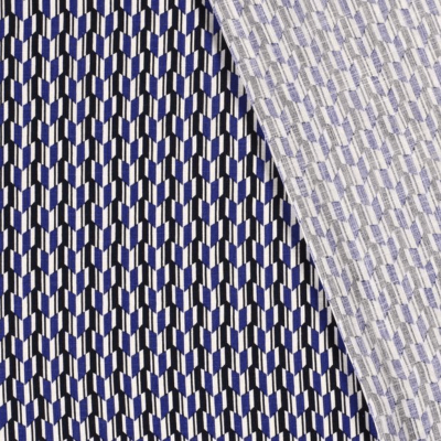 Tissu viscose extensible en chaîne et tram cobalt motif géométrique pour robes