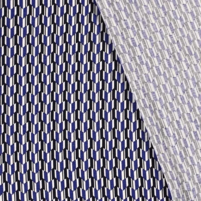 Tissu viscose extensible en chaîne et tram cobalt motif géométrique pour robes