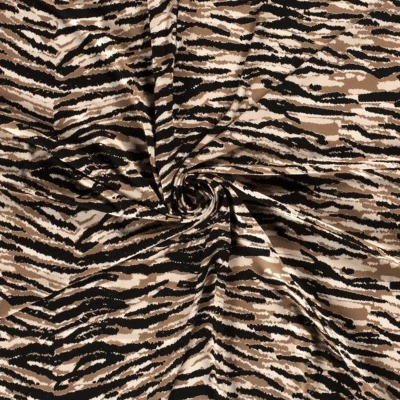 Tissu jersey de viscose camel imprimé tigré pour robes et jupes