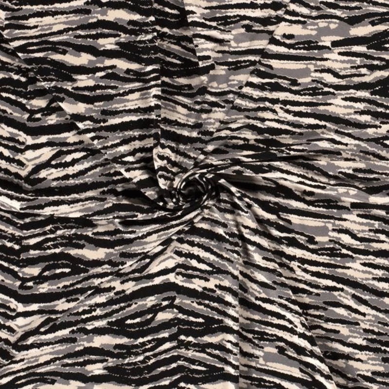 Tissu jersey de viscose gris imprimé tigré
