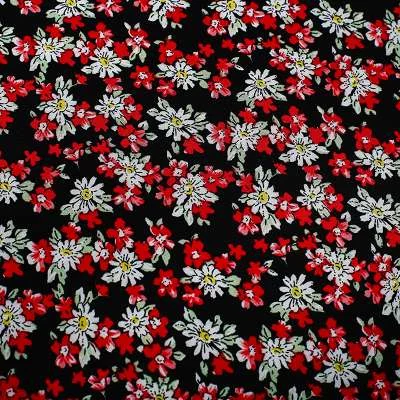 Tissu viscose noir de haute qualité motif petites fleurs rouge