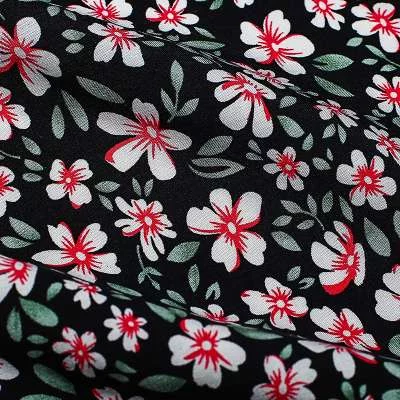 Tissu viscose noir de haute qualité motif fleurs de jasmin