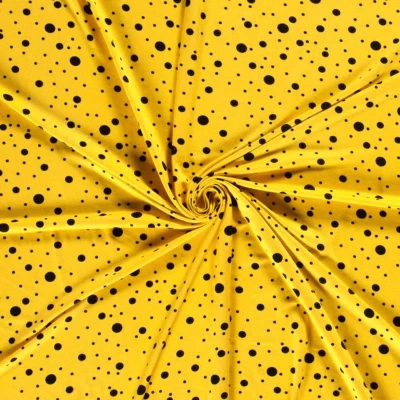 jersey de viscose imprimé à pois noir sur fond jaune