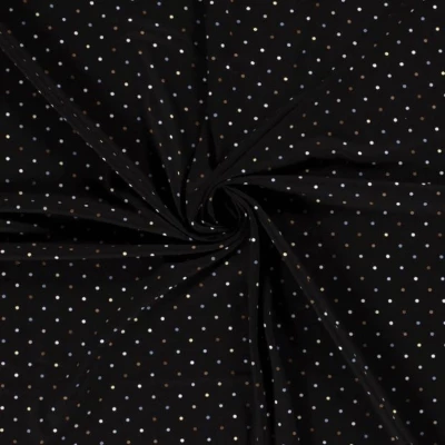 Tissu jersey crêpe de viscose motif pois sur fond noir POUR ROBES