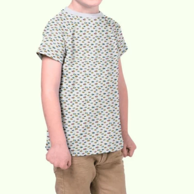 Tissu jersey coton motif poisson sur fond pour vêtement enfants