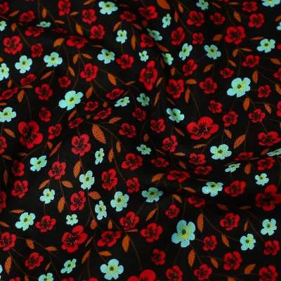 Popeline de Coton imprimé floral sur fond noir vendu au coupon, un tissu de qualité pour vos projets de couture