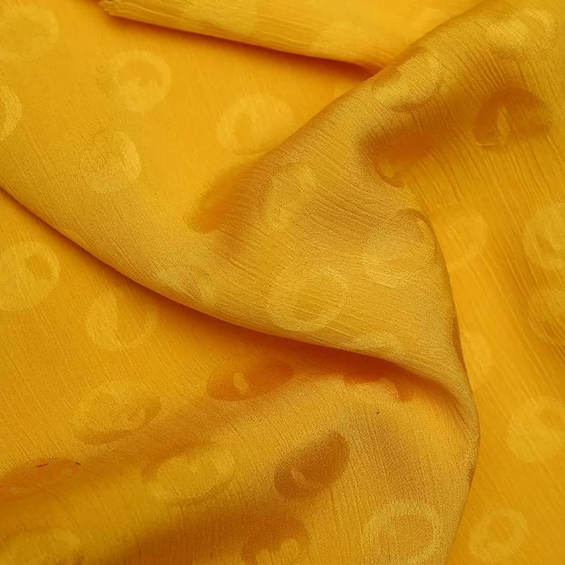 Mousseline crinkle jaune motif cercles vendu au coupon