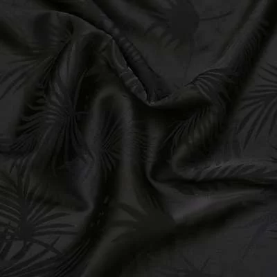 Tissu satin de luxe uni noir motif feuillage - Transformez vos idées en réalité