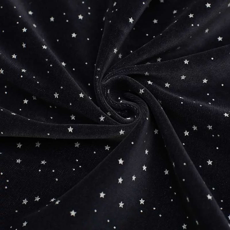Notre tissu velours de coton noir à motif étoiles
