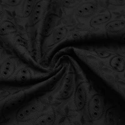 Tissu Broderie Anglaise noir Ovale | Qualité Premium |